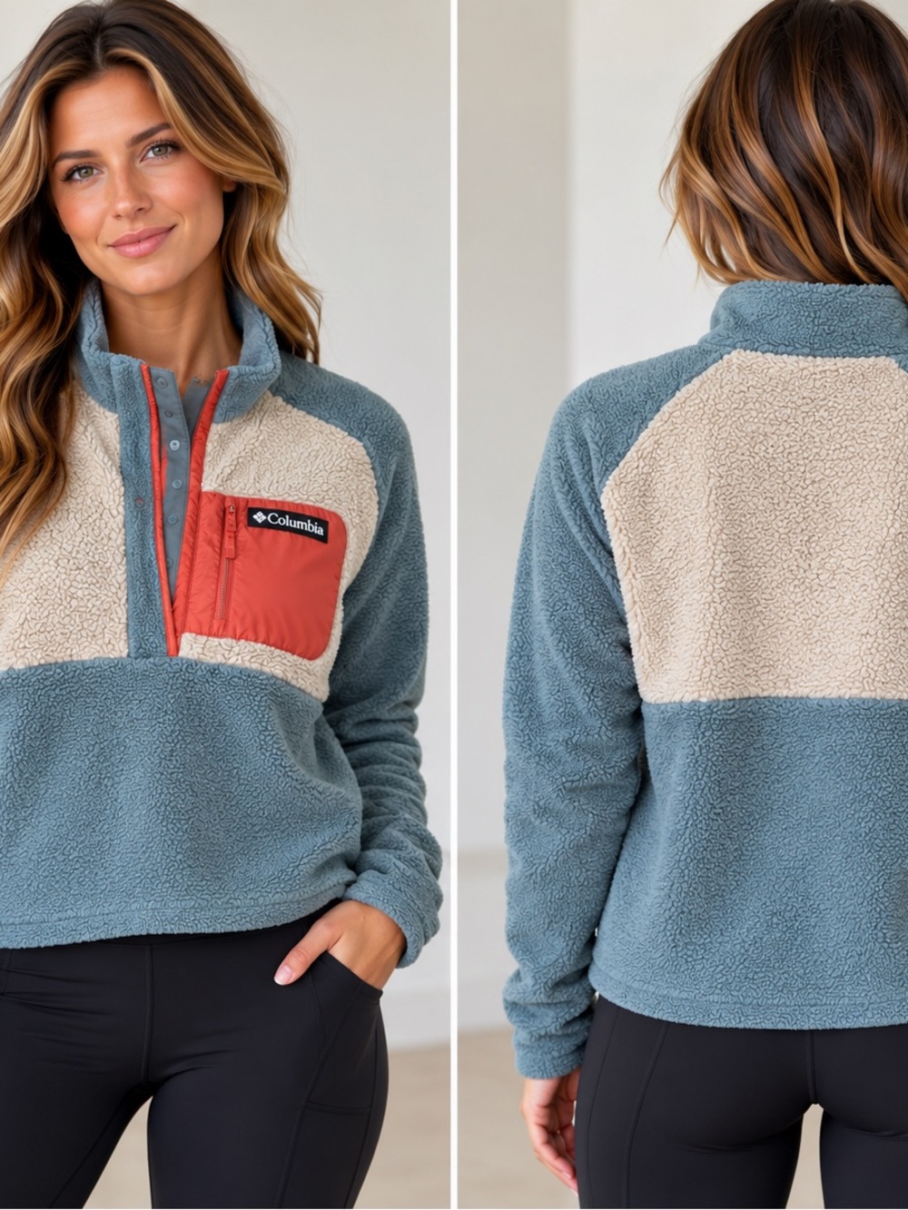Columbia Women's Blue and Cream Sherpa Pullover